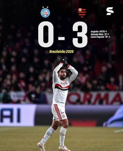 Bahia perde por 3 a 0 para o Flamengo na Fonte Nova e sai do G6 do Brasileirão